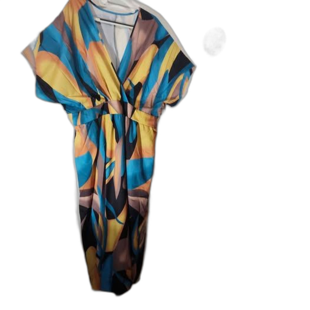 Silky Crisscross Banded Waist Abstract Maxi Dress 4X